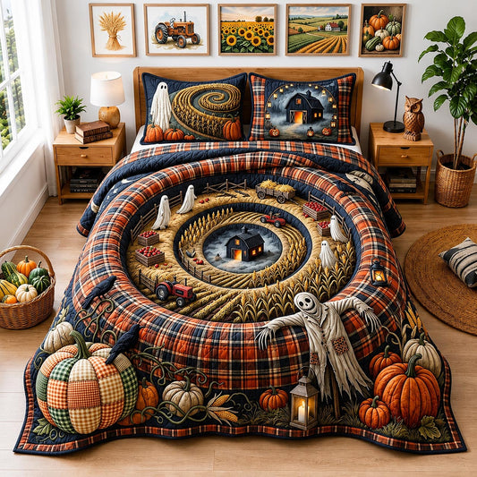 Pumpkin Spiral 3-Piece Quilted Bedding Set GFTOMA13221
