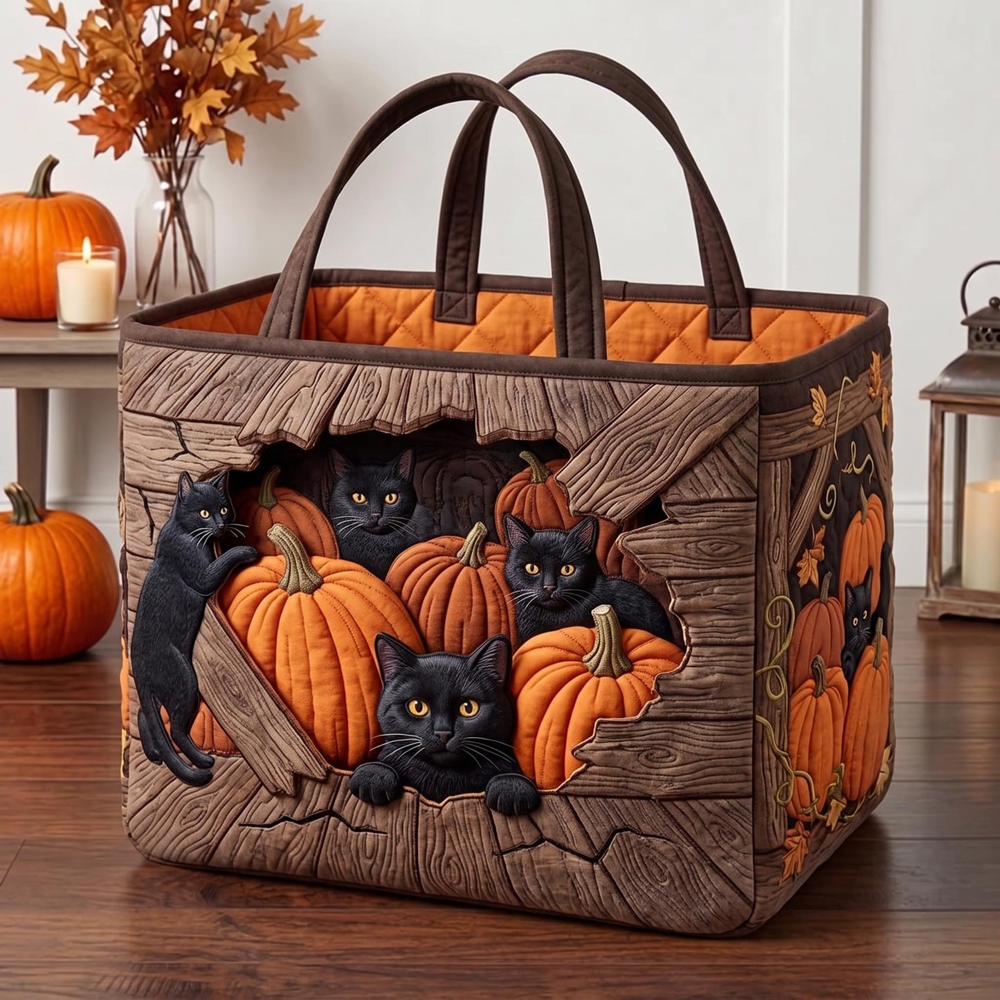 Pumpkin Cat Quilted Storage Basket GFTOMA13312