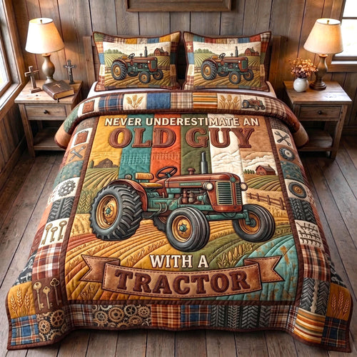 Old Guy Tractor 3-Piece Quilted Bedding Set GFTOMA13364