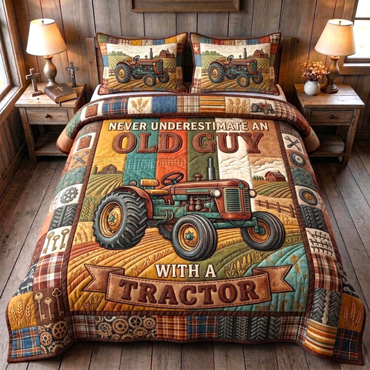 Old Guy Tractor 3-Piece Quilted Bedding Set GFTOMA13364