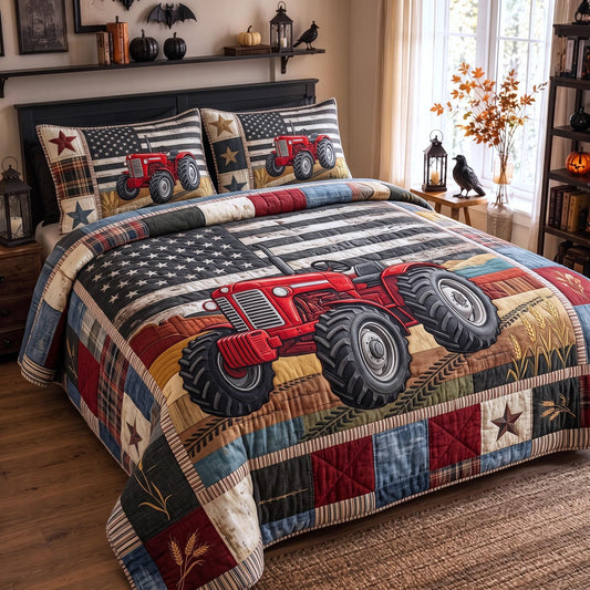 Patriotic Tractor 3-Piece Quilted Bedding Set GFTOMA13365
