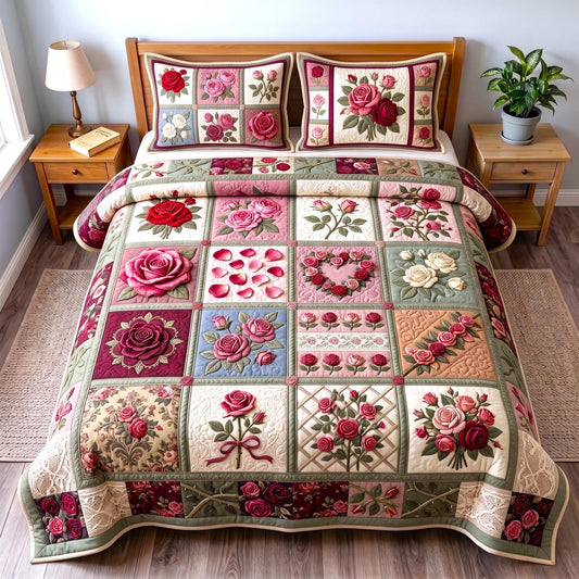 Rose Patchwork 3-Piece Quilted Bedding Set GFTOMA13370