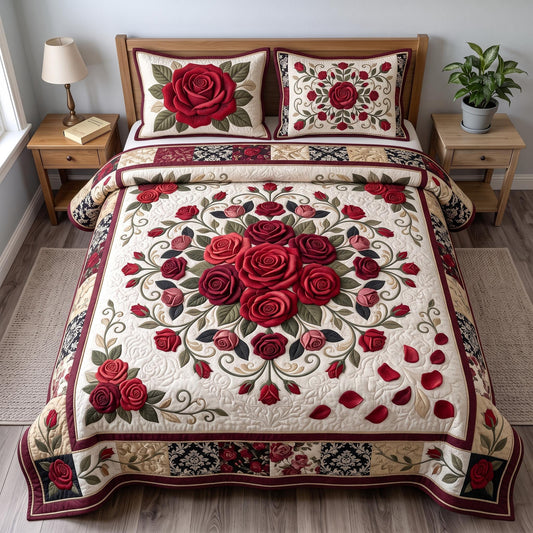 Crimson Rose 3-Piece Quilted Bedding Set GFTOMA13371