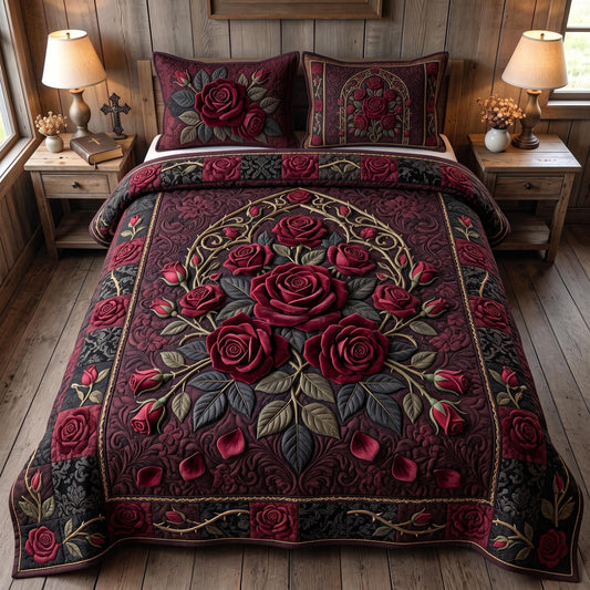 Midnight Rose 3-Piece Quilted Bedding Set GFTOMA13373