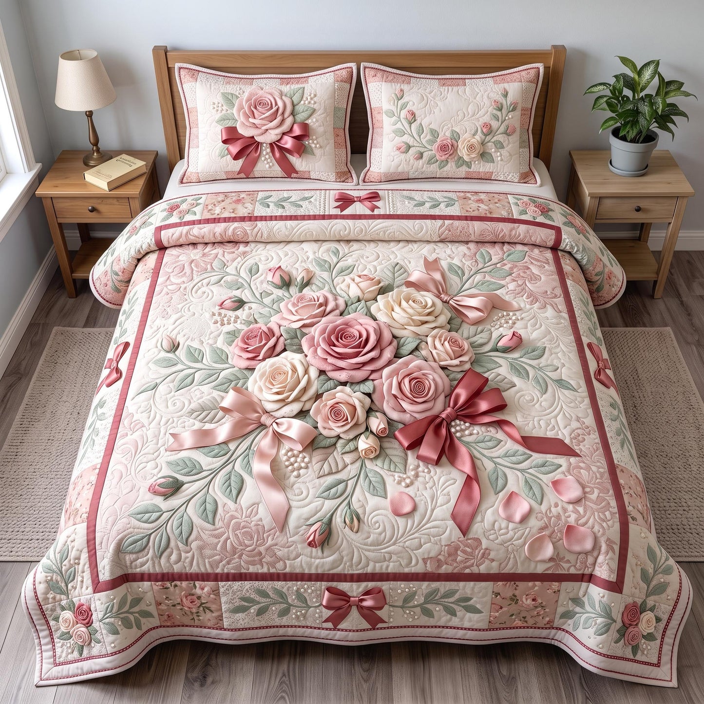 Blush Rose 3-Piece Quilted Bedding Set GFTOMA13374