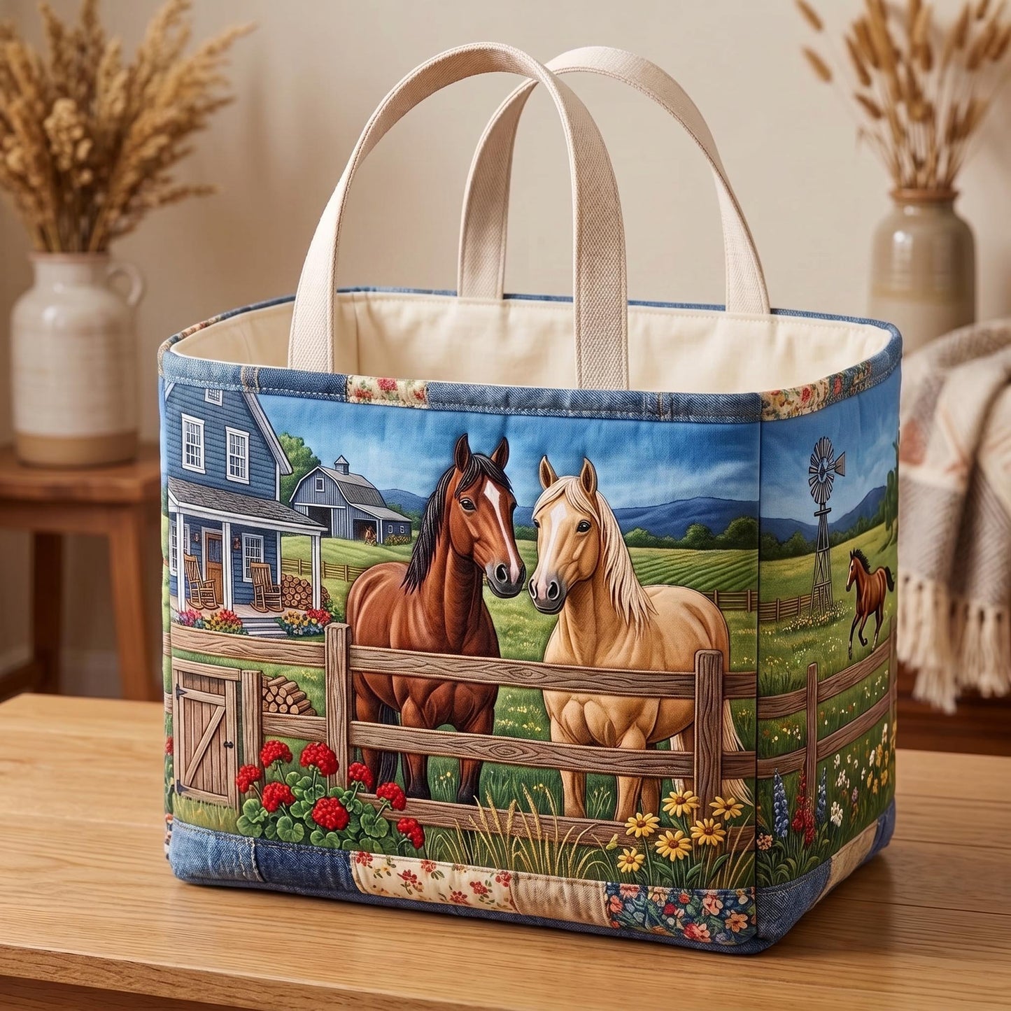 Fence Horse Quilted Storage Basket GFTOMA13379