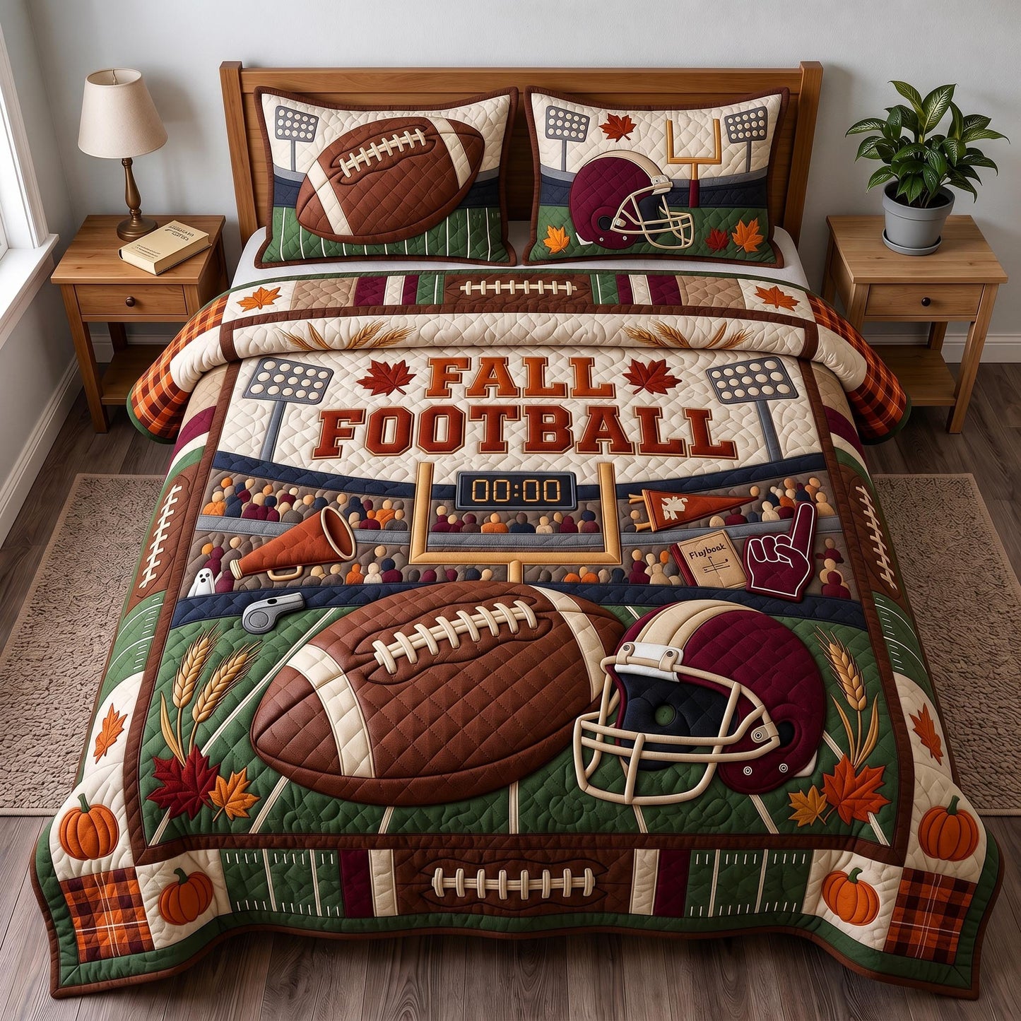 Fall Football 3-Piece Quilted Bedding Set GFTOMA13417