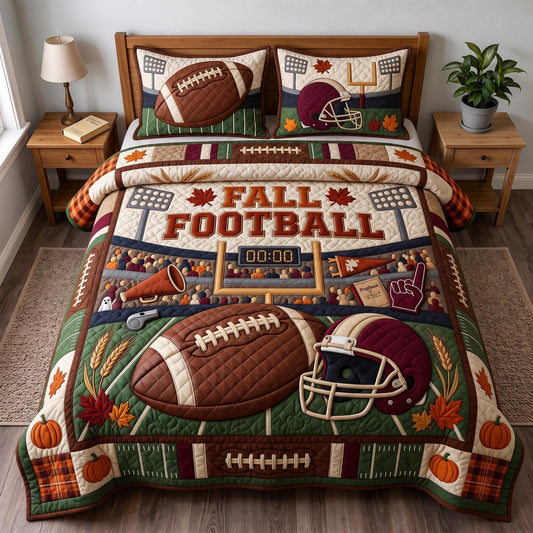 Fall Football 3-Piece Quilted Bedding Set GFTOMA13417
