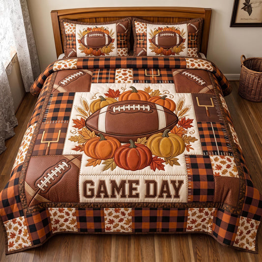 Pumpkin Game Day 3-Piece Quilted Bedding Set GFTOMA13422