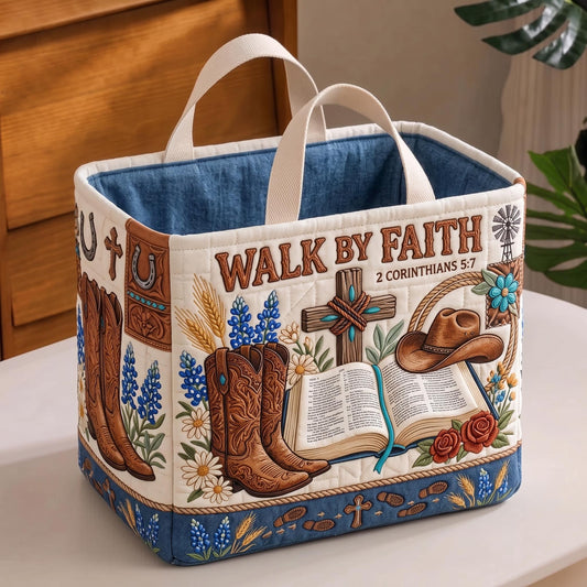Walk By Faith Quilted Storage Basket GFTOMA13444