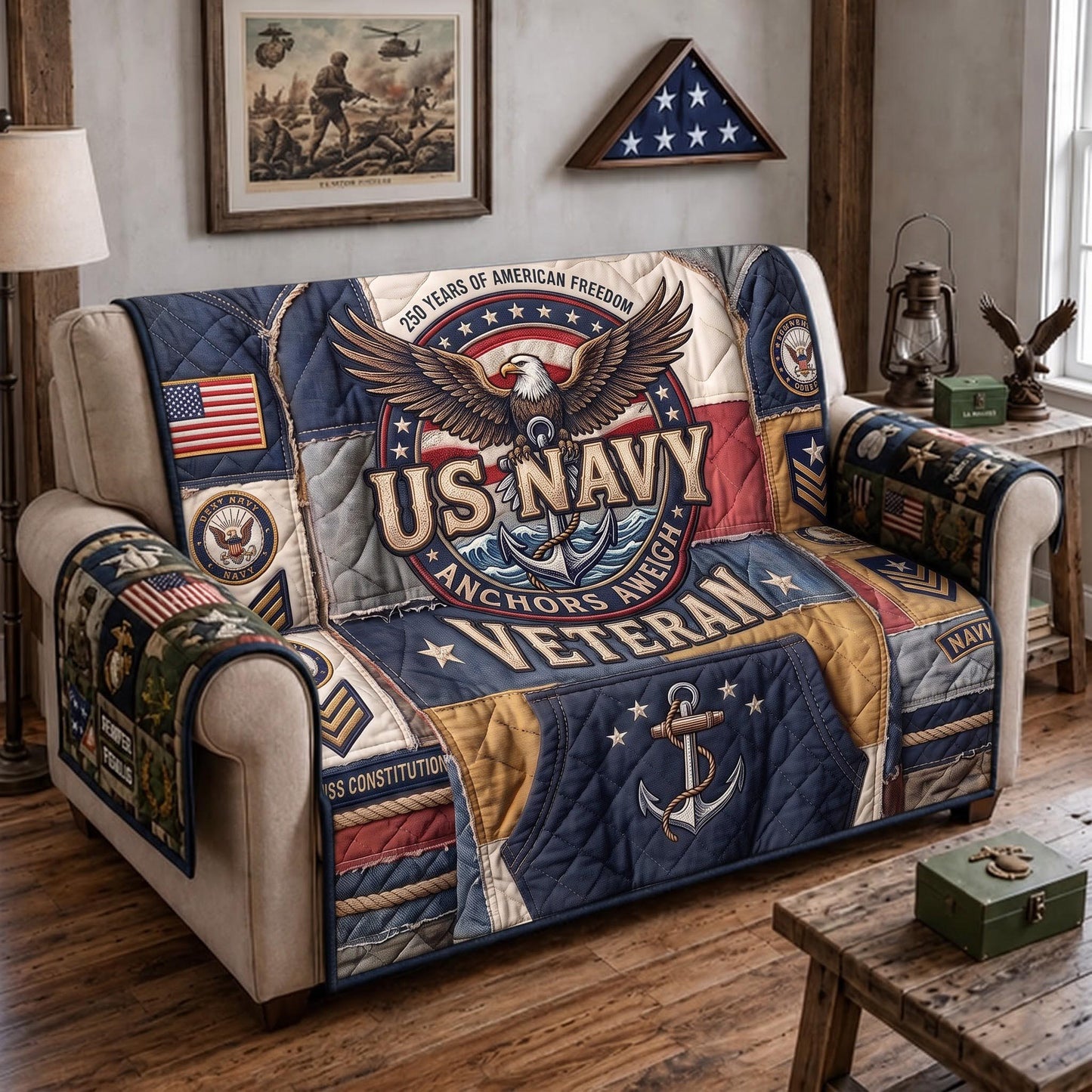 Navy Veteran Quilted Sofa Cover GFTOMA13468C3
