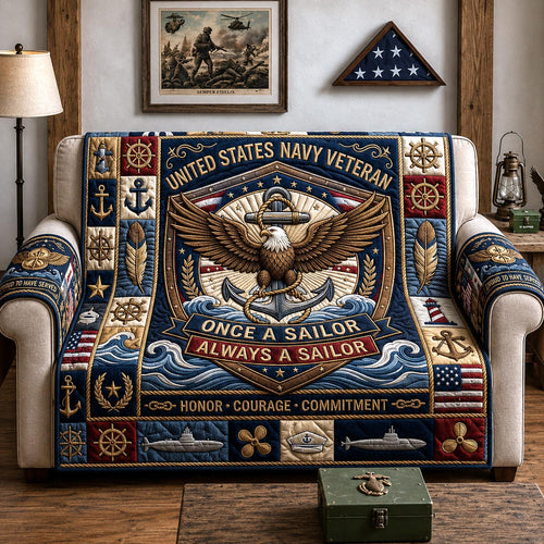 Navy Pride Quilted Sofa Cover GFTOMA13497C4