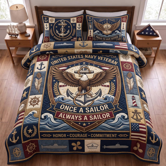 Navy Pride 3-Piece Quilted Bedding Set GFTOMA13497