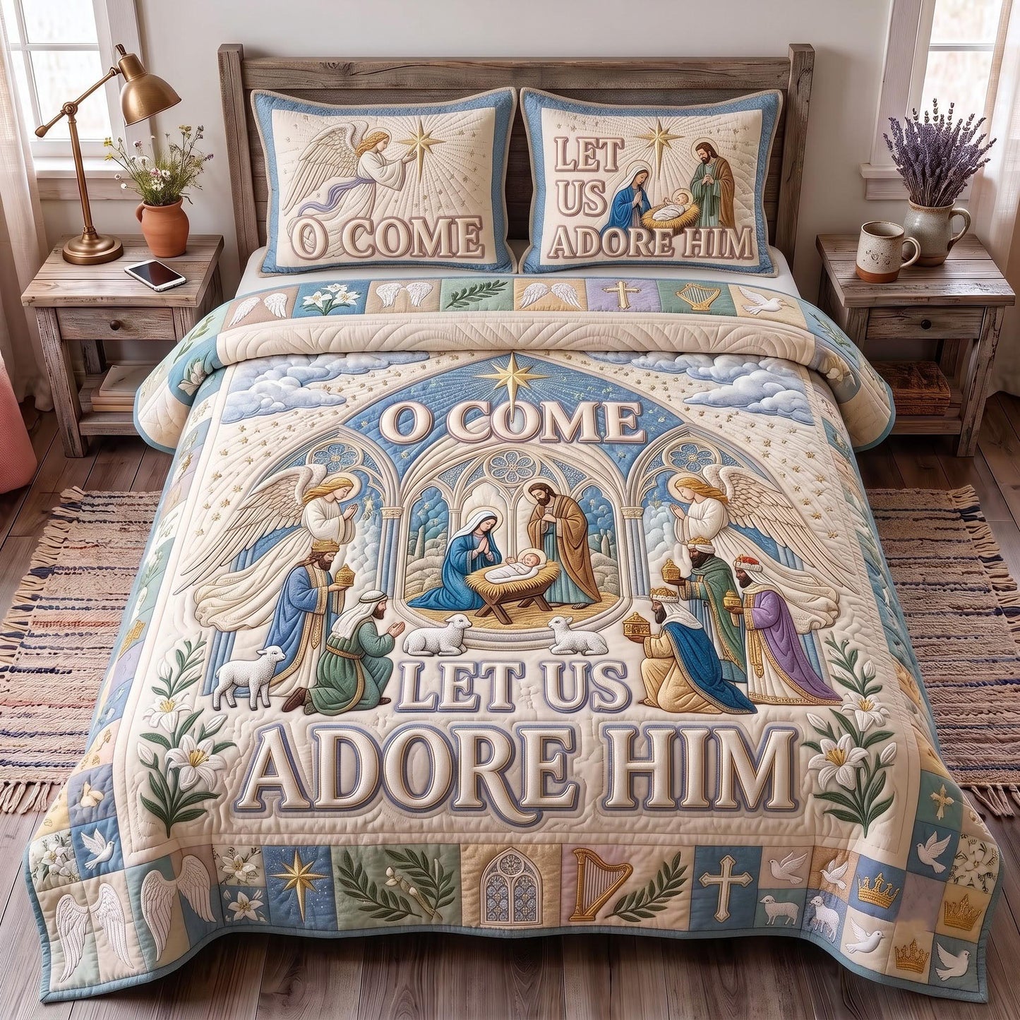 O Come Adore Him 3-Piece Quilted Bedding Set GFTOMA13507