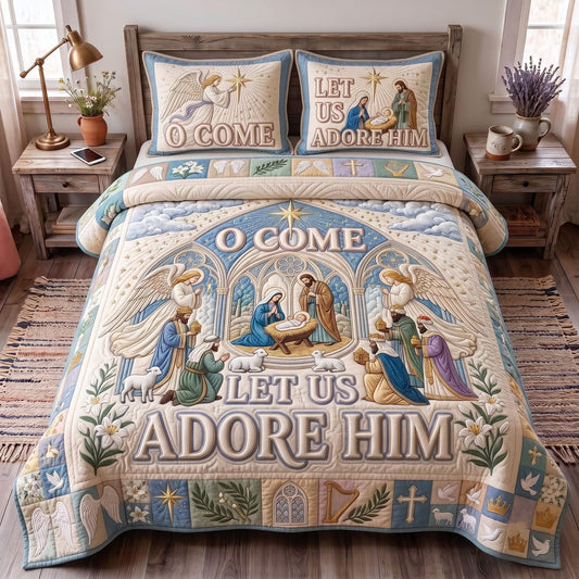 O Come Adore Him 3-Piece Quilted Bedding Set GFTOMA13507