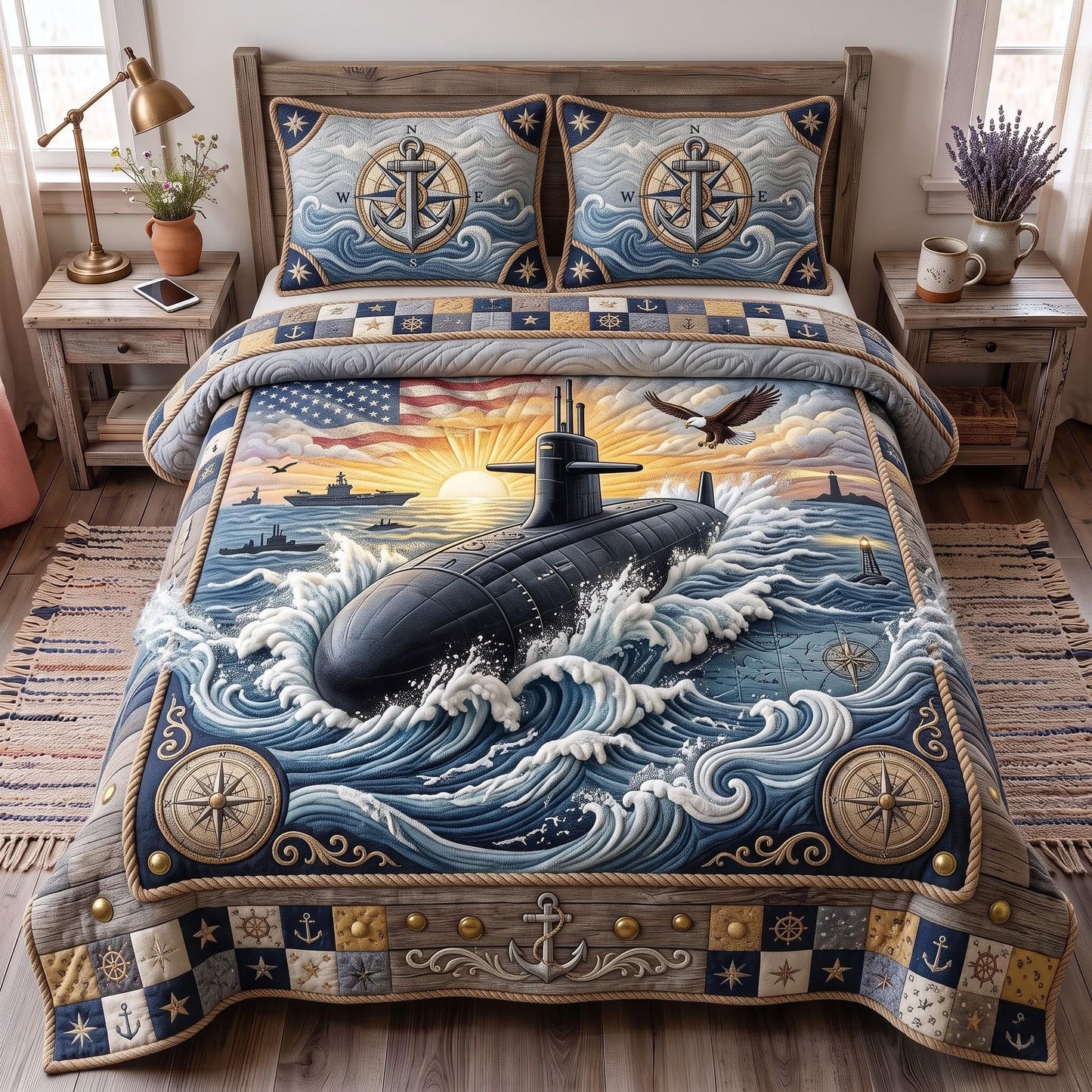 Navy Pride 3-Piece Quilted Bedding Set GFTOMA13582