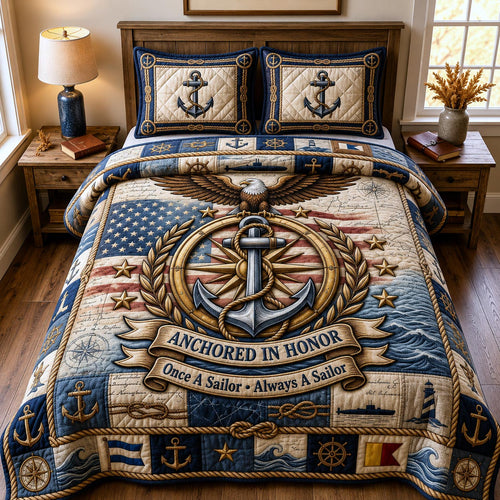 Navy Pride 3-Piece Quilted Bedding Set GFTOMA13583