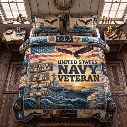 Navy Pride 3-Piece Quilted Bedding Set GFTOMA13584