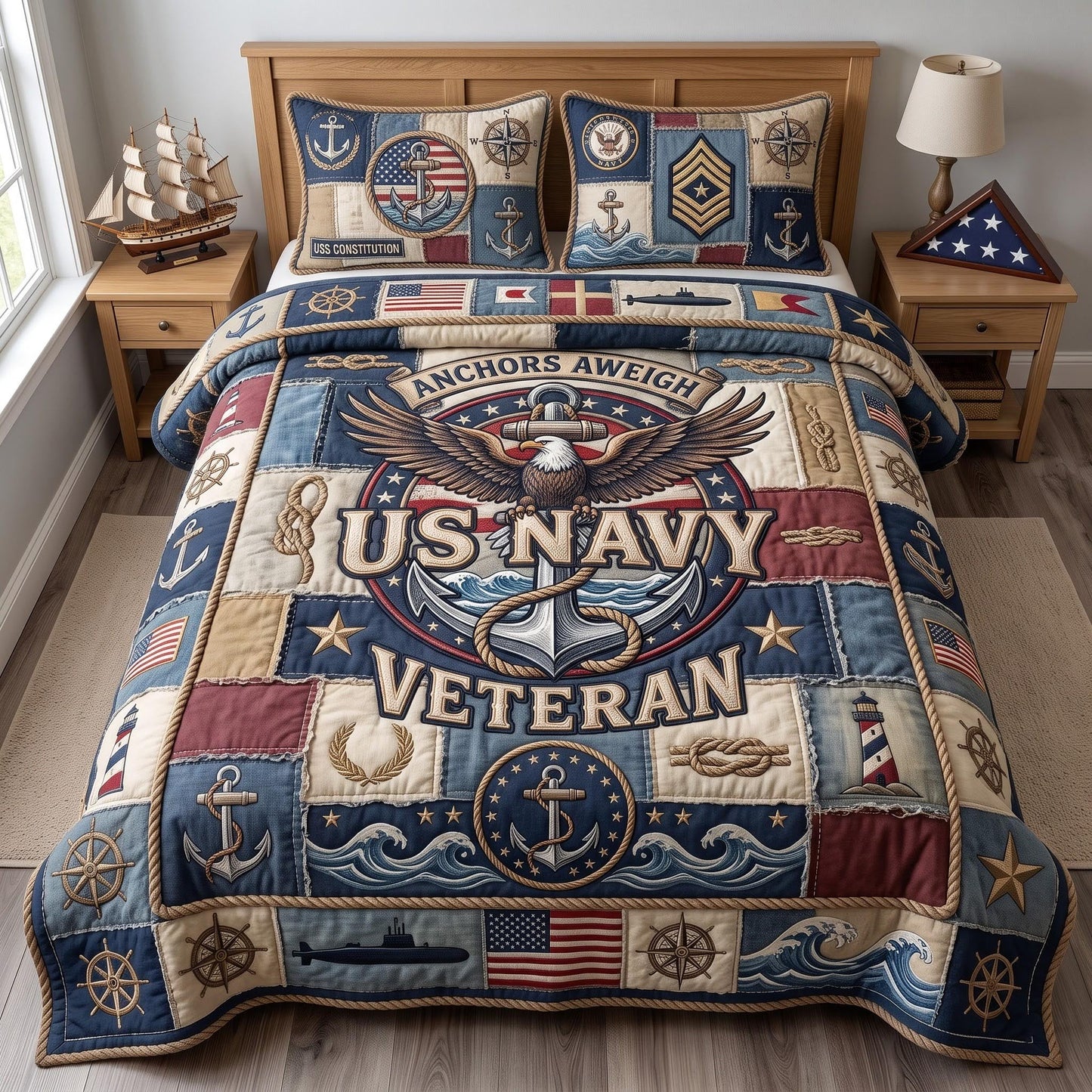 Navy Pride 3-Piece Quilted Bedding Set GFTOMA13587