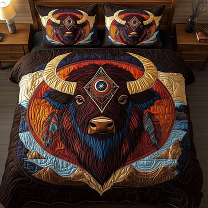 Native American Bison 3-Piece Quilted Bedding Set GFTOMA135