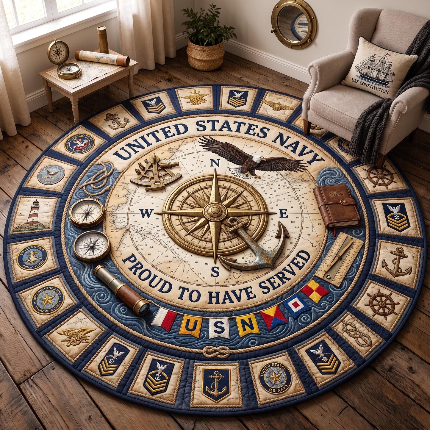 Navy Pride Quilted Round Mat GFTOMA13602