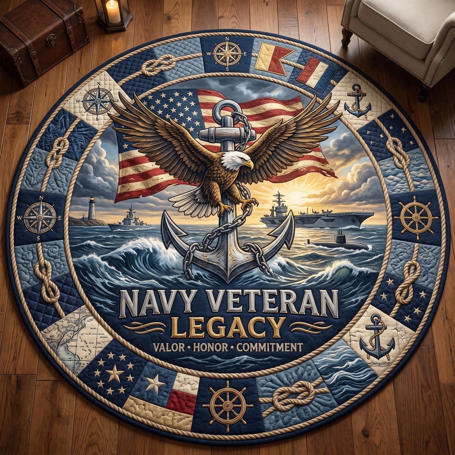 Navy Pride Quilted Round Mat GFTOMA13603