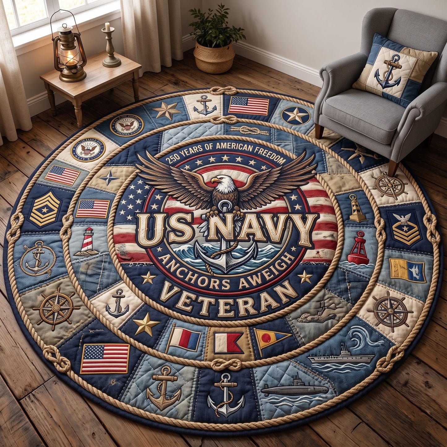 Navy Veteran Quilted Round Mat GFTOMA13604