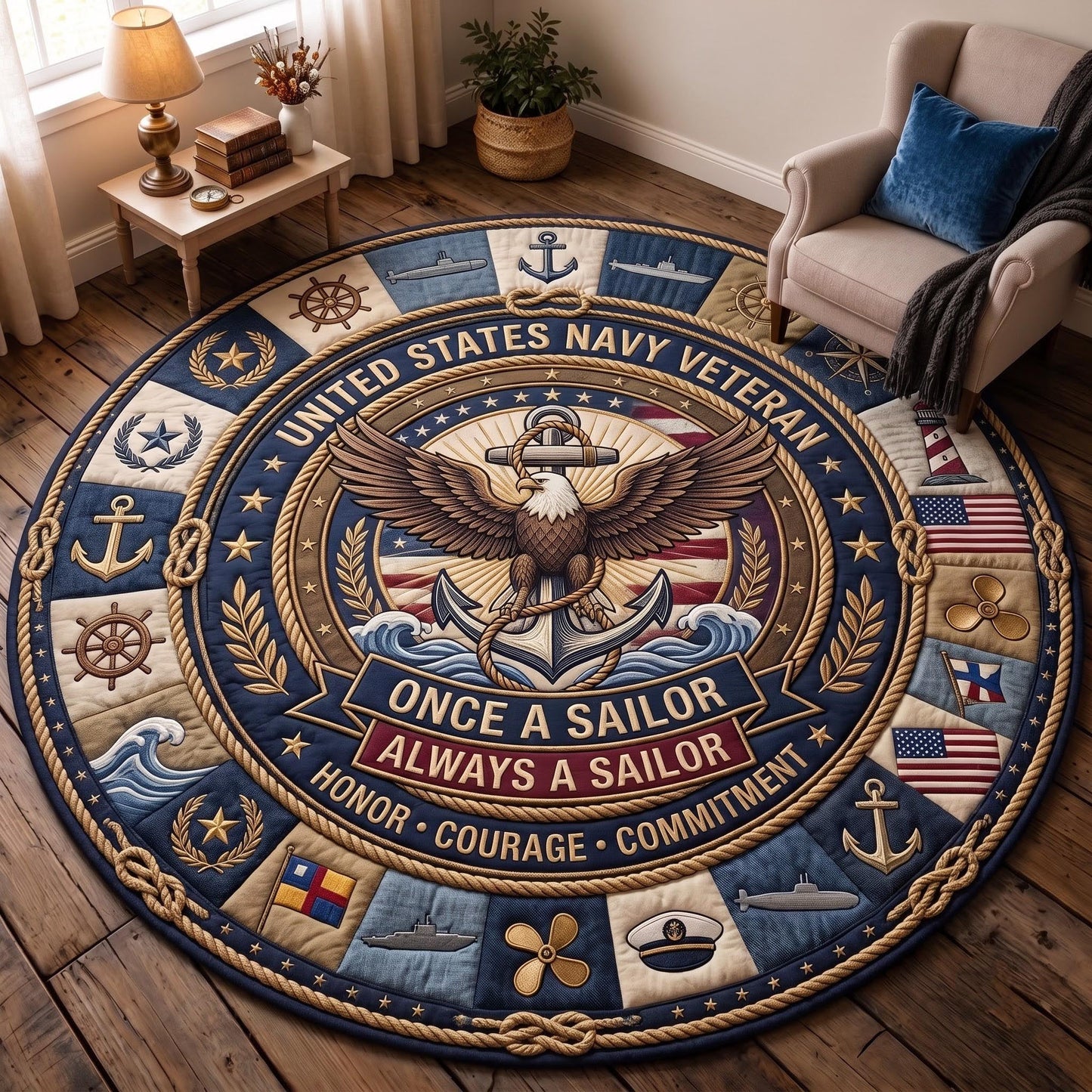 Navy Pride Quilted Round Mat GFTOMA13605