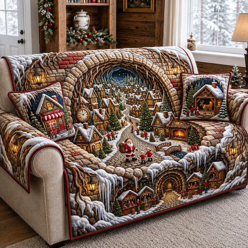 Snow Village Throw Quilted Sofa Cover GFTOMA13613