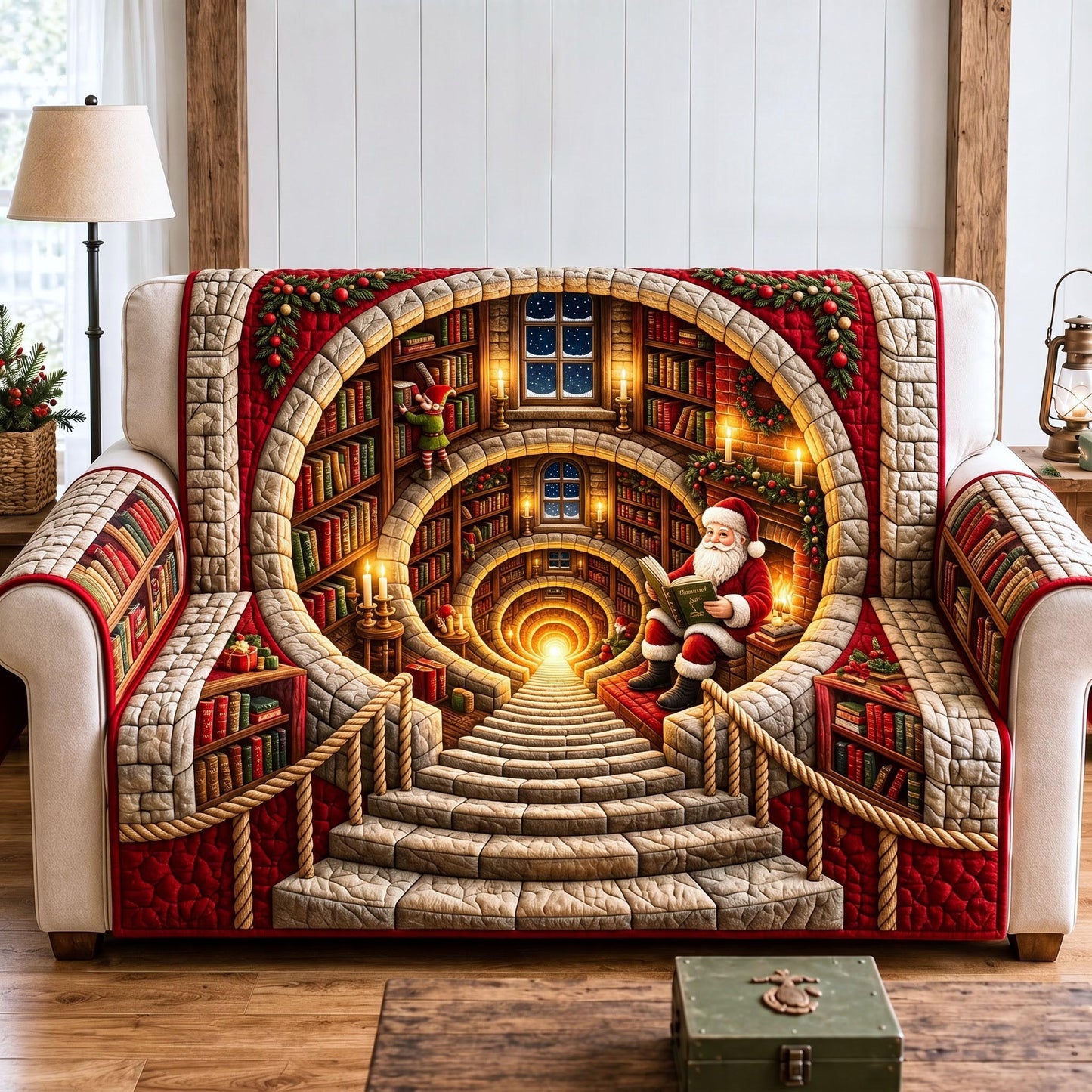 Santa Library Throw Quilted Sofa Cover GFTOMA13617