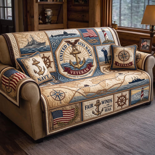 Navy Veteran Quilted Sofa Cover GFTOMA13618
