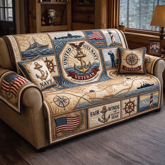 Navy Veteran Quilted Sofa Cover GFTOMA13618