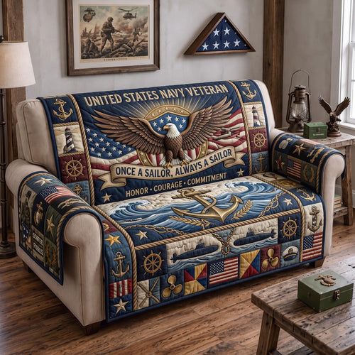 Navy Veteran Quilted Sofa Cover GFTOMA13619