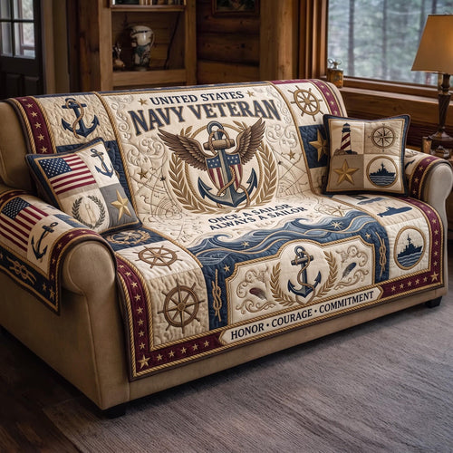 Navy Pride Quilted Sofa Cover GFTOMA13621
