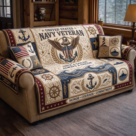 Navy Pride Quilted Sofa Cover GFTOMA13621