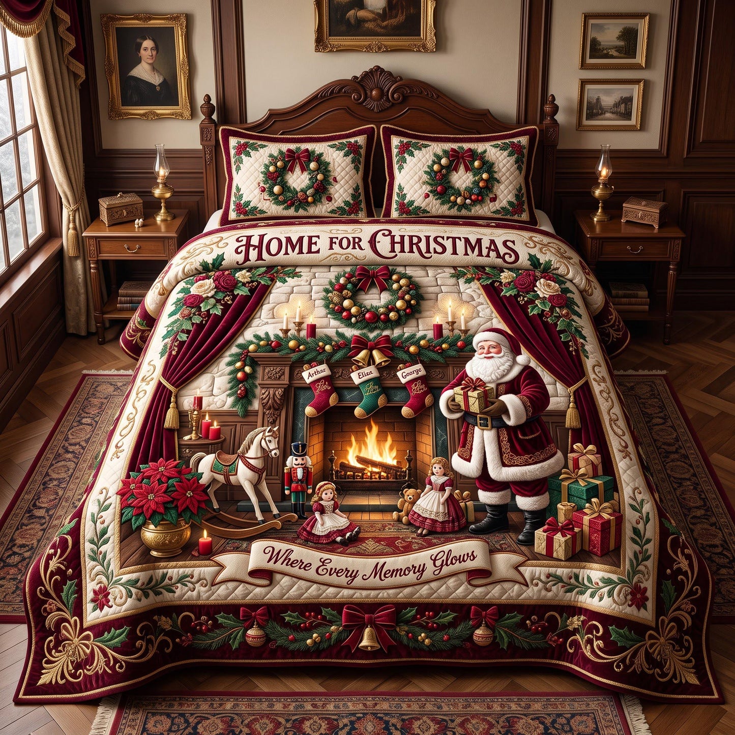 Christmas Hearth 3-Piece Quilted Bedding Set GFTOMA13662