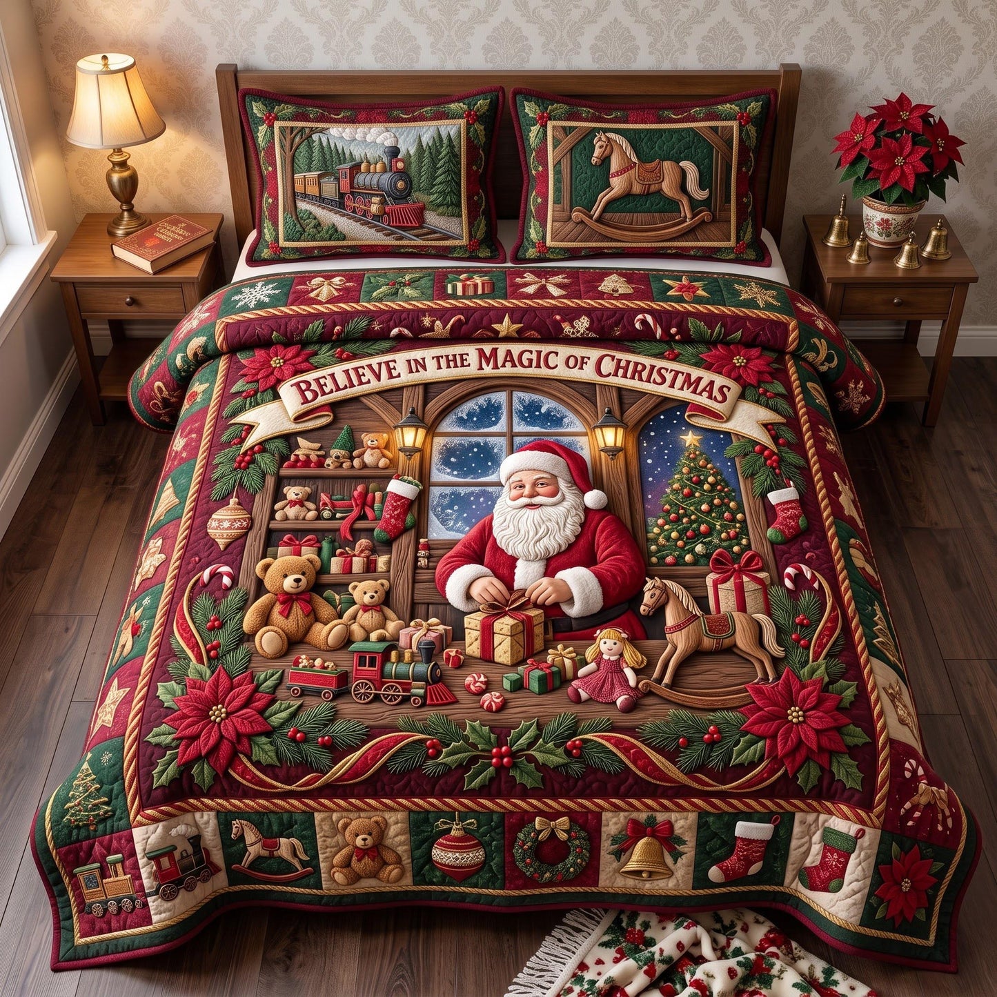 Santa Workshop 3-Piece Quilted Bedding Set GFTOMA13663