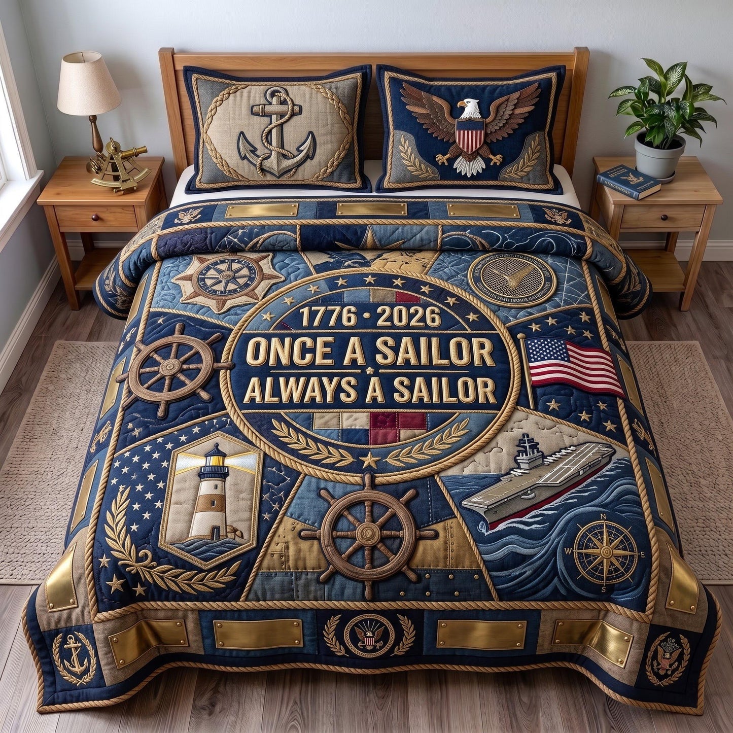 Navy Pride 3-Piece Quilted Bedding Set GFTOMA13667