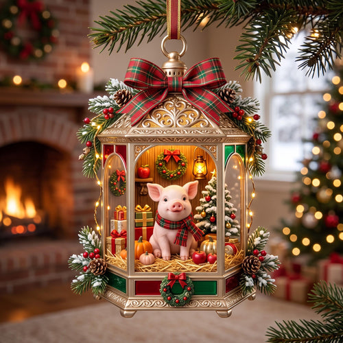 Pig Lantern Christmas Mica Ornament GFTOMA13675