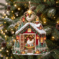 Chicken Cottage Christmas Mica Ornament GFTOMA13676