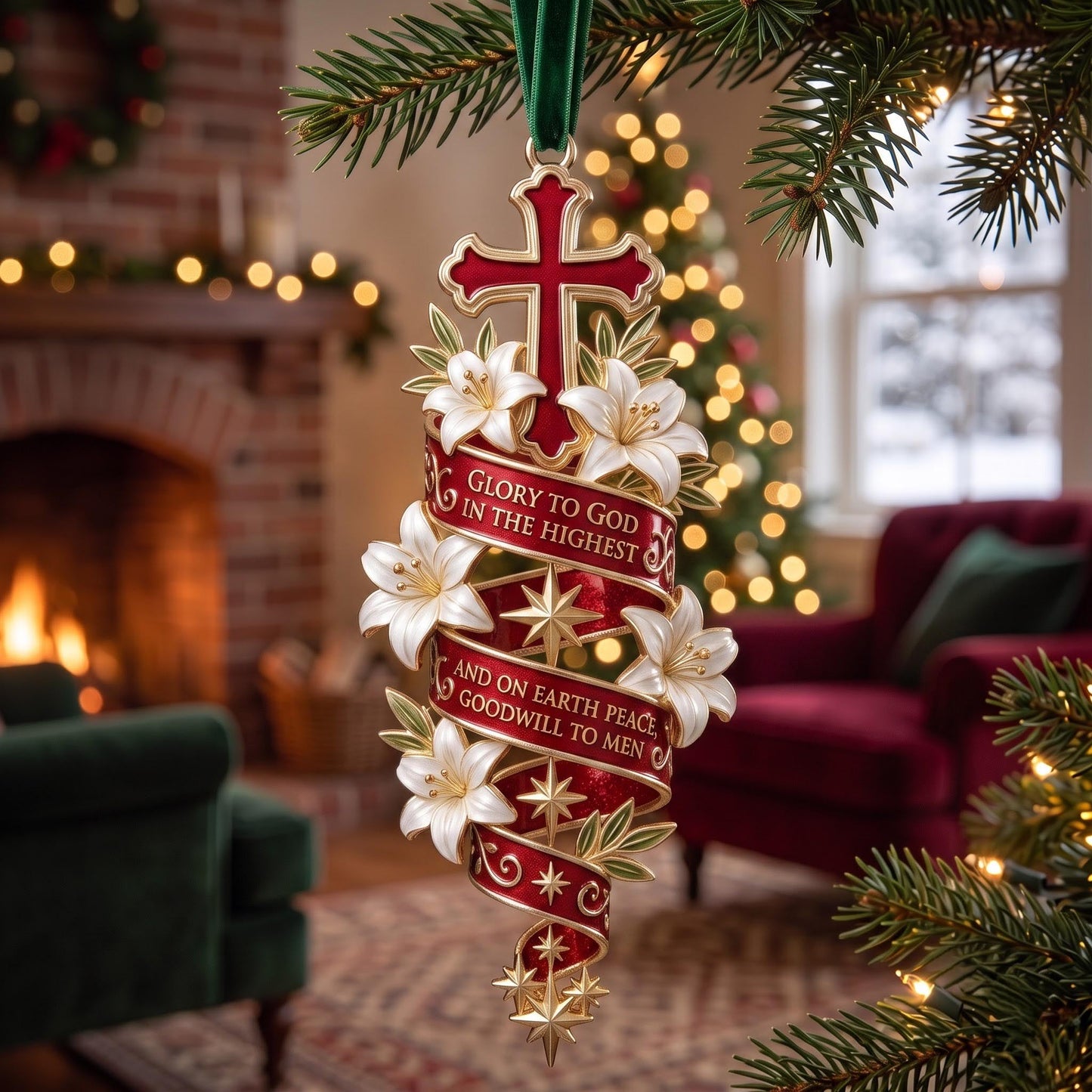 Faith Ribbon Christmas Mica Ornament GFTOMA13679