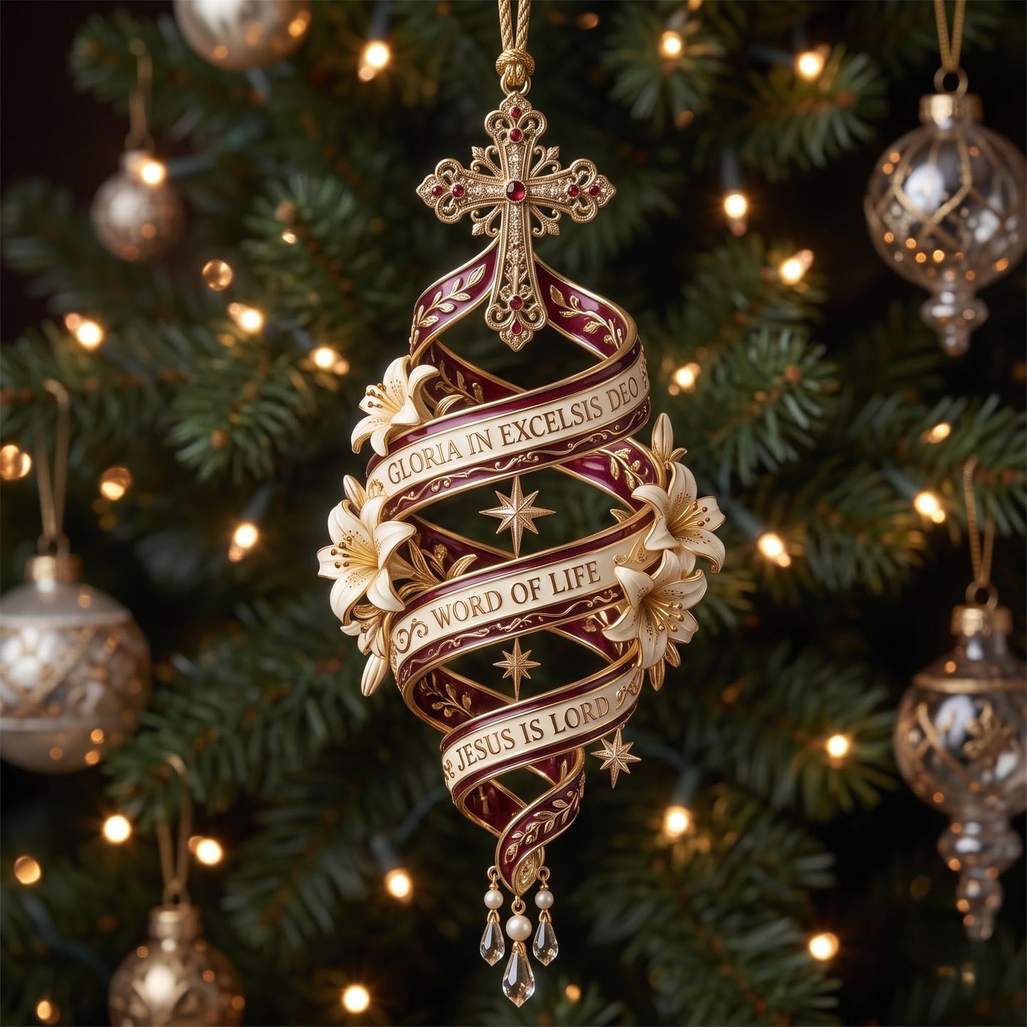 Faith Ribbon Christmas Mica Ornament GFTOMA13681