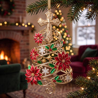 Poinsettia Cross Christmas Mica Ornament GFTOMA13683