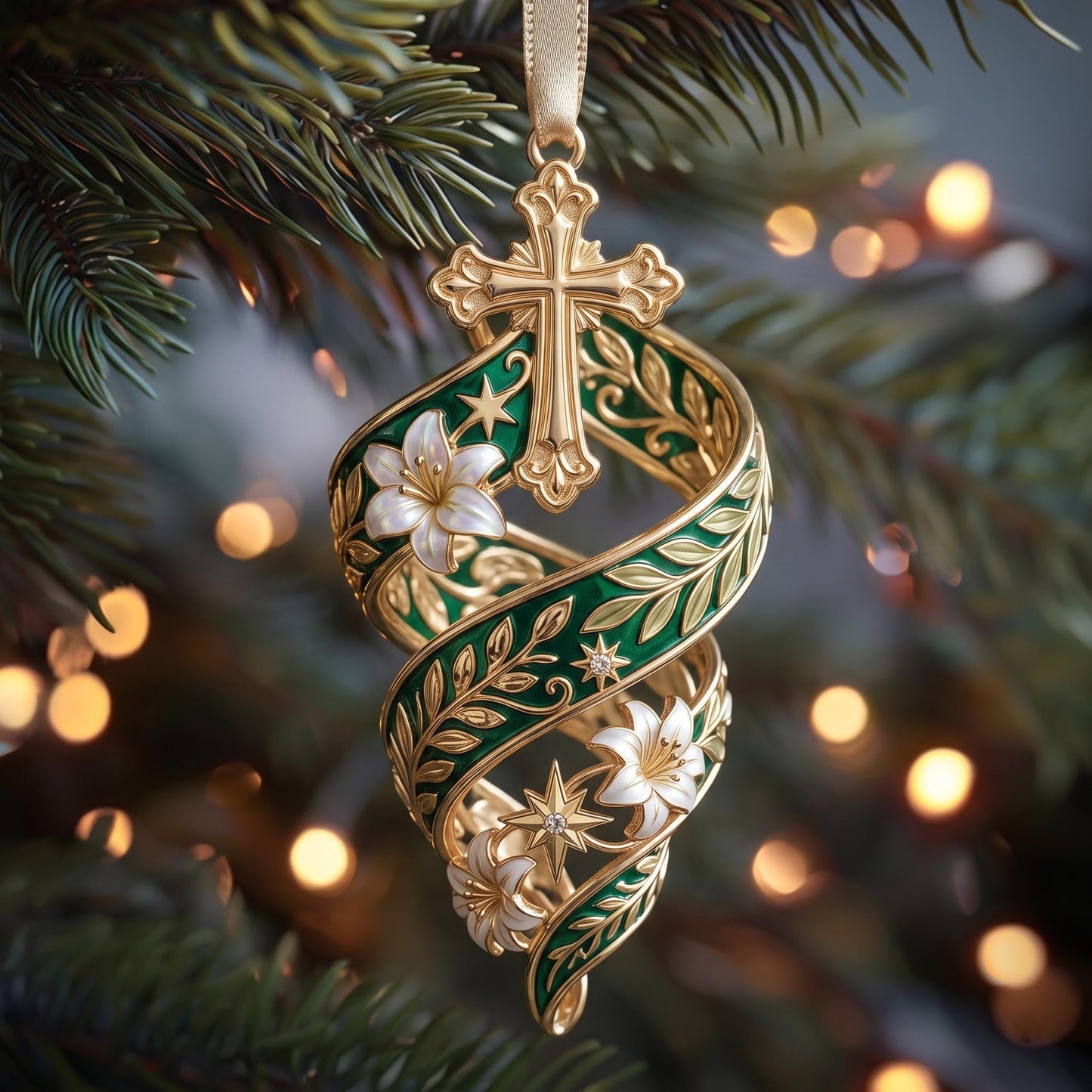 Cross Spiral Christmas Mica Ornament GFTOMA13688