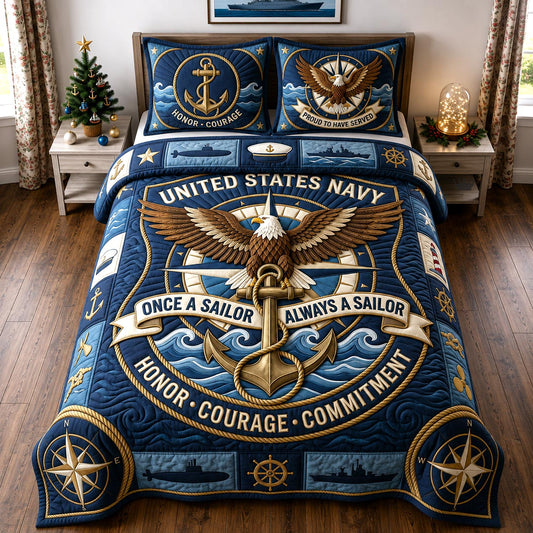 Navy Pride 3-Piece Quilted Bedding Set GFTOMA13756