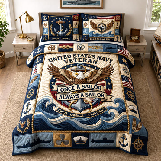 Navy Pride 3-Piece Quilted Bedding Set GFTOMA13758