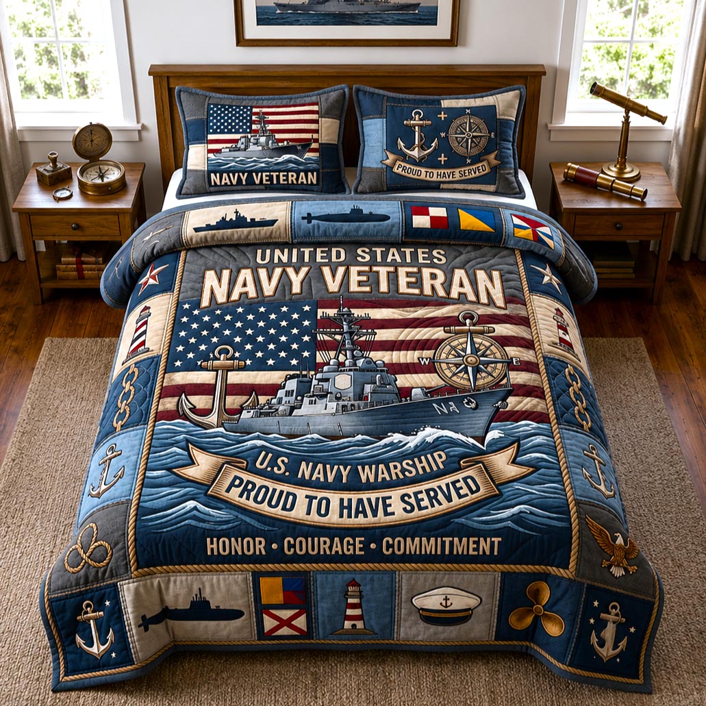 Navy Pride 3-Piece Quilted Bedding Set GFTOMA13760