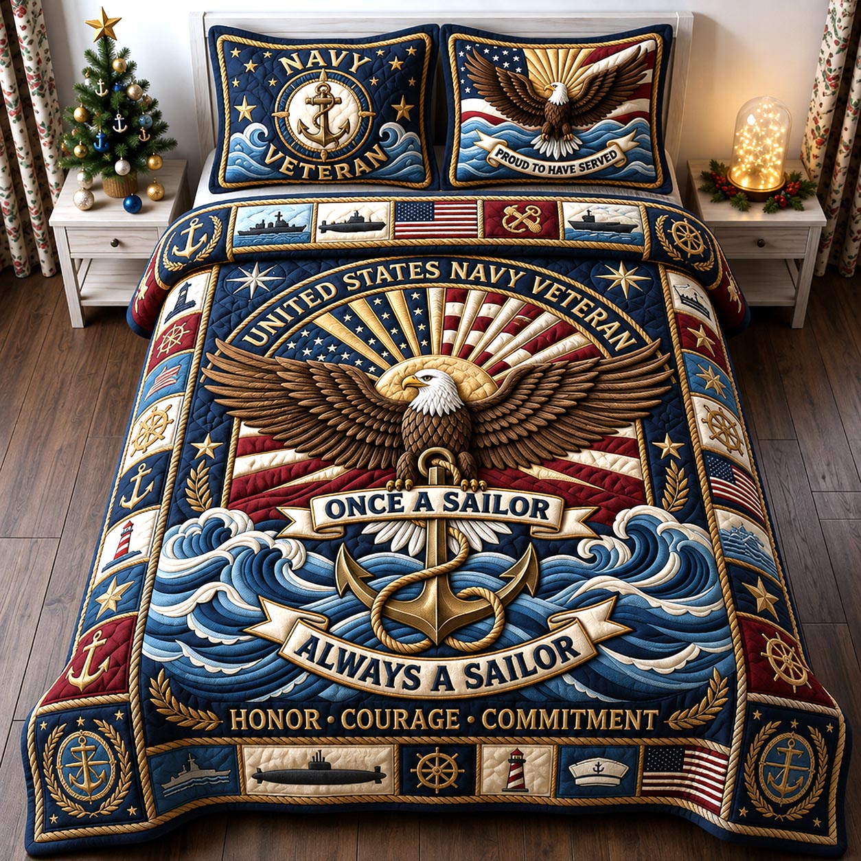 Navy Pride 3-Piece Quilted Bedding Set GFTOMA13761