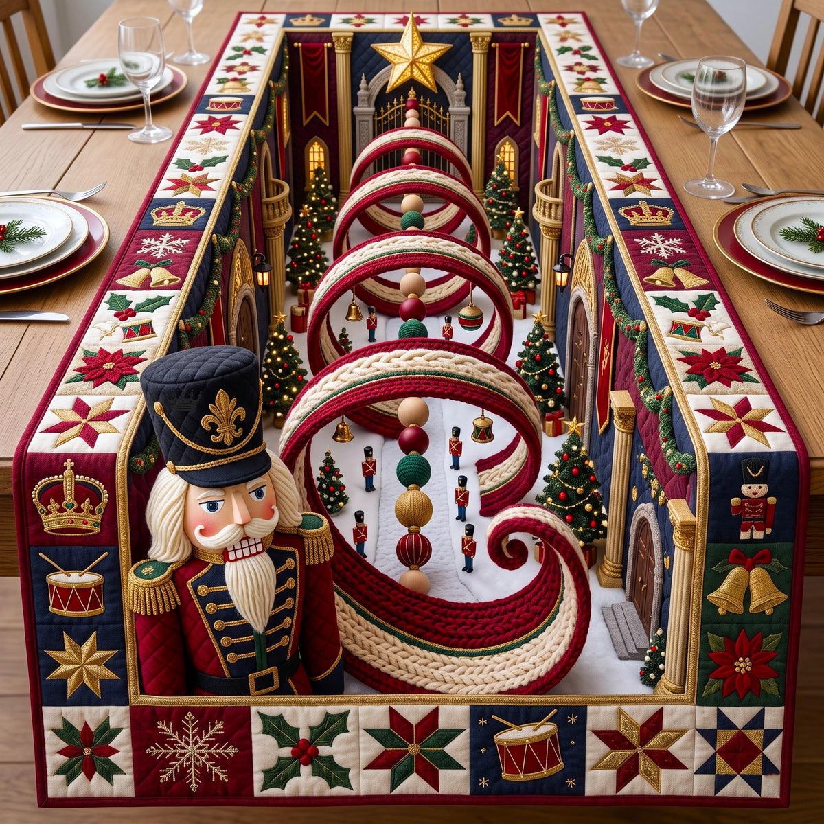 Nutcracker Spiral Quilted Table Runner GFTOMA13780