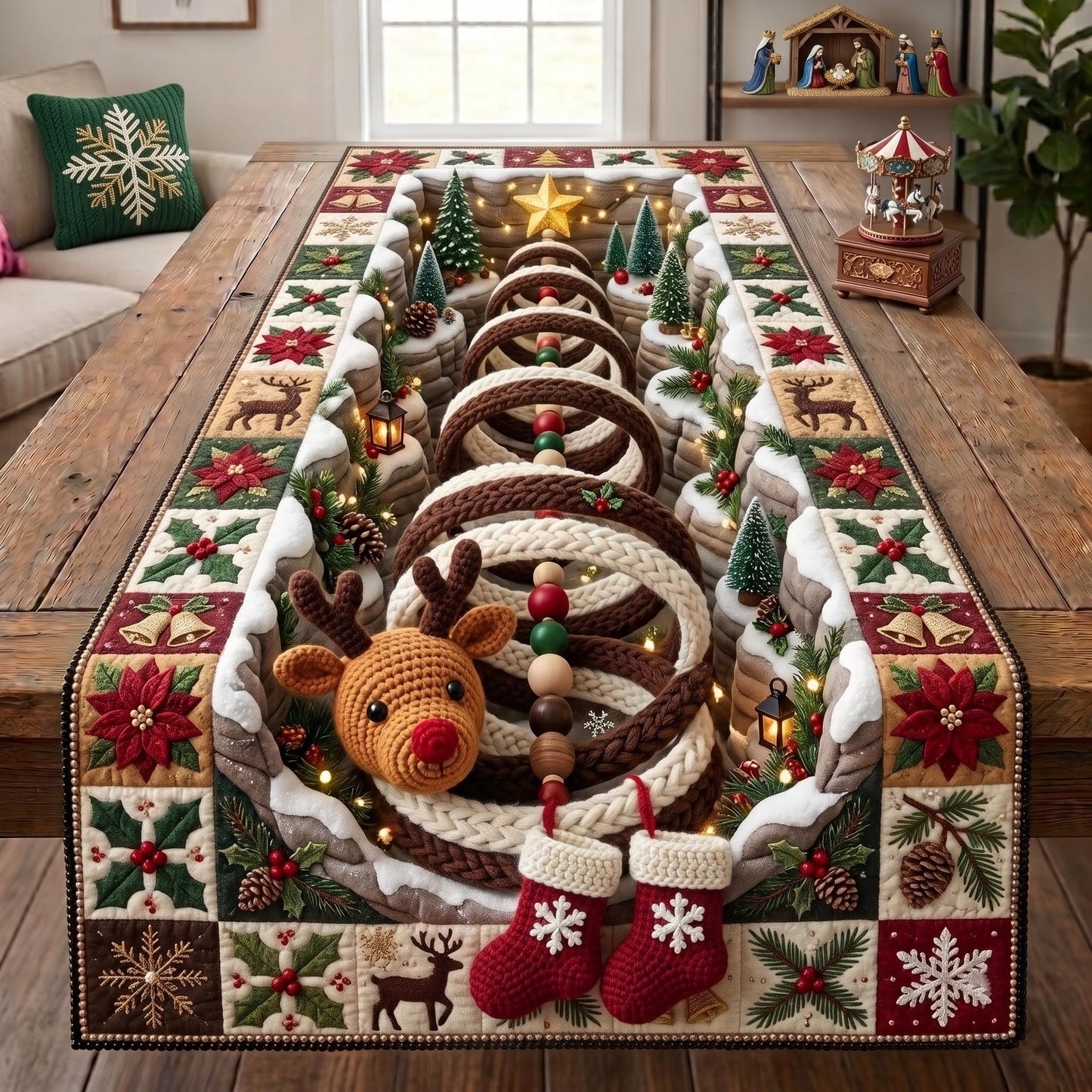 Reindeer Spiral Quilted Table Runner GFTOMA13783